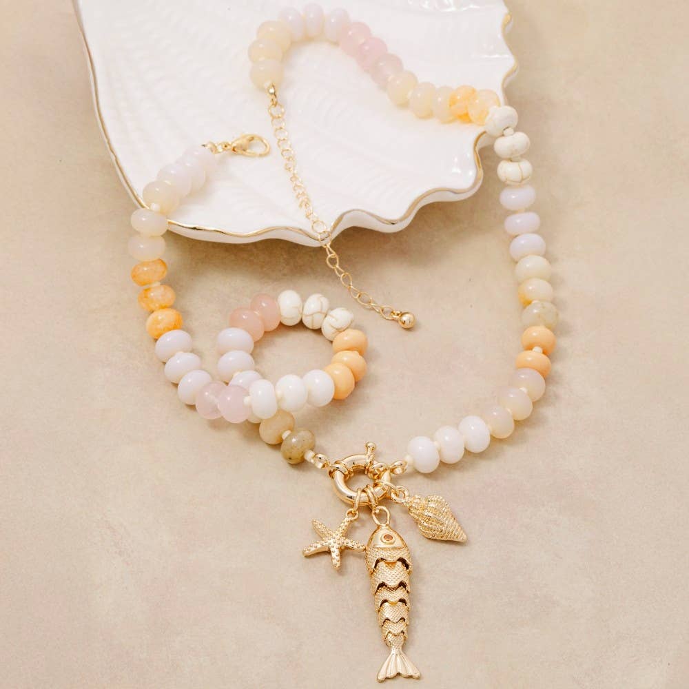 Mixed Sea Life Pendants Semi Precious Stone Beaded Necklace