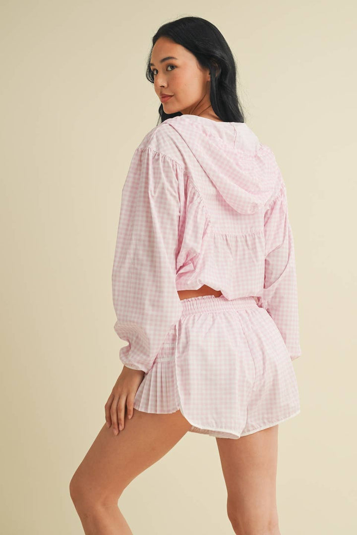 Lightweight Gingham Print Jacket Blue