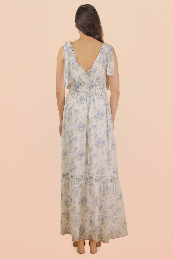 Floral Blue Printed Shoulder Strap Midi Dress