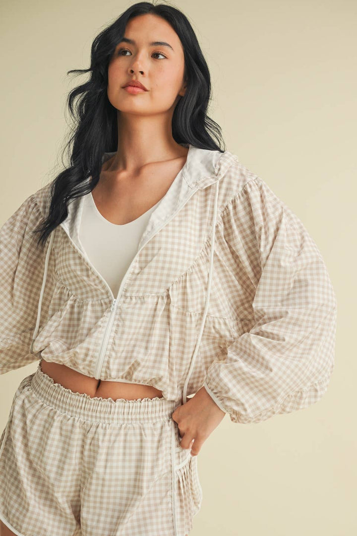 Lightweight Gingham Print Jacket Blue