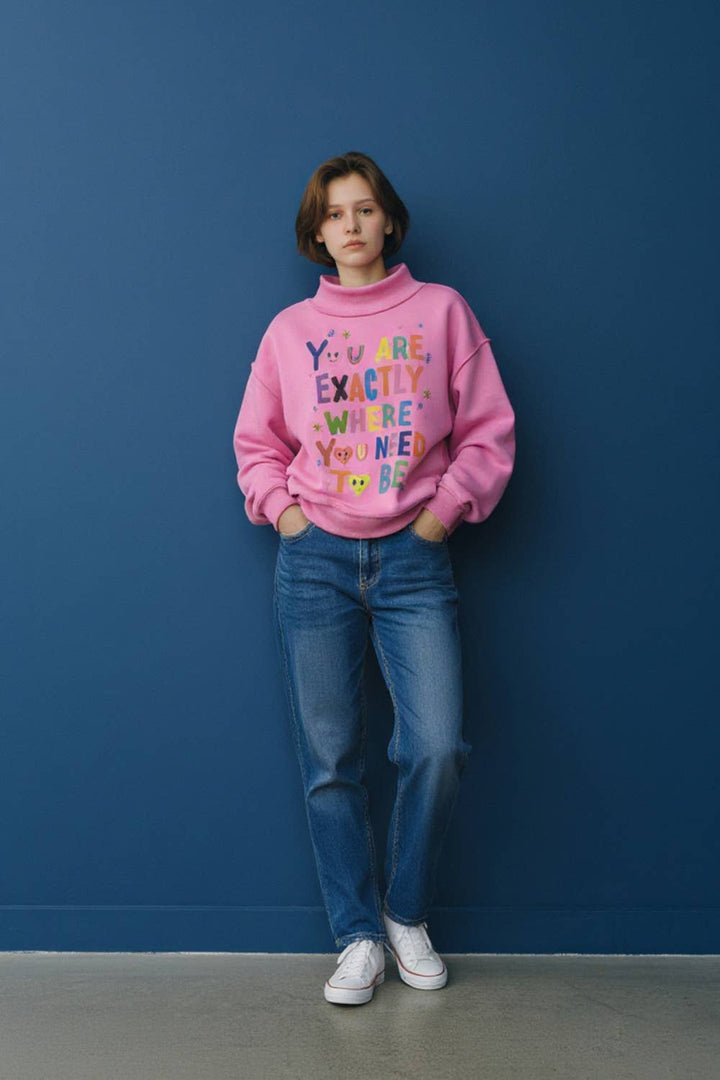 Reversible Graphic Mock-Neck Crop Sweatshirt