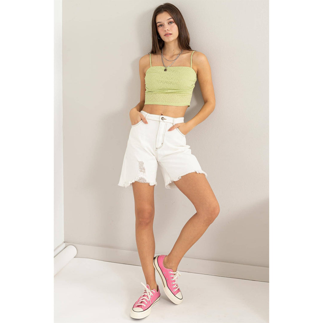 HF24C616-Distressed Bermuda Denim Shorts