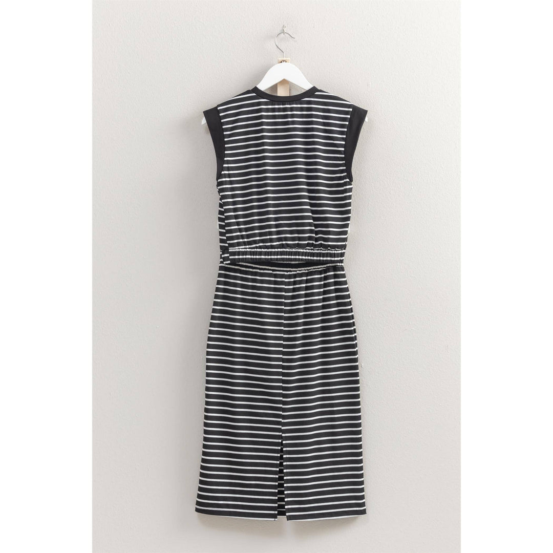 HF25C459-SET-Striped Top And Midi Skirt Knit Set