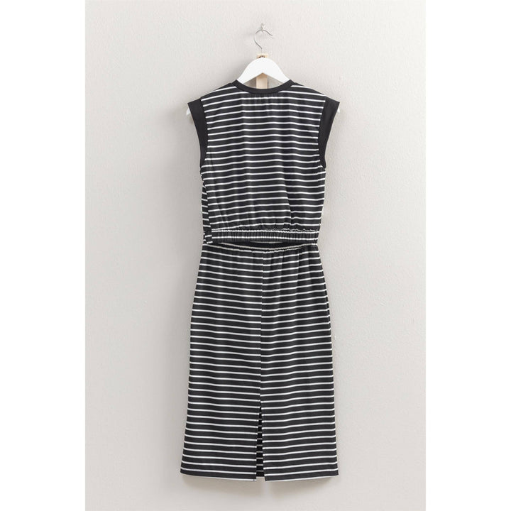 HF25C459-SET-Striped Top And Midi Skirt Knit Set