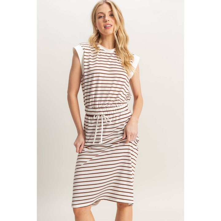 HF25C459-SET-Striped Top And Midi Skirt Knit Set