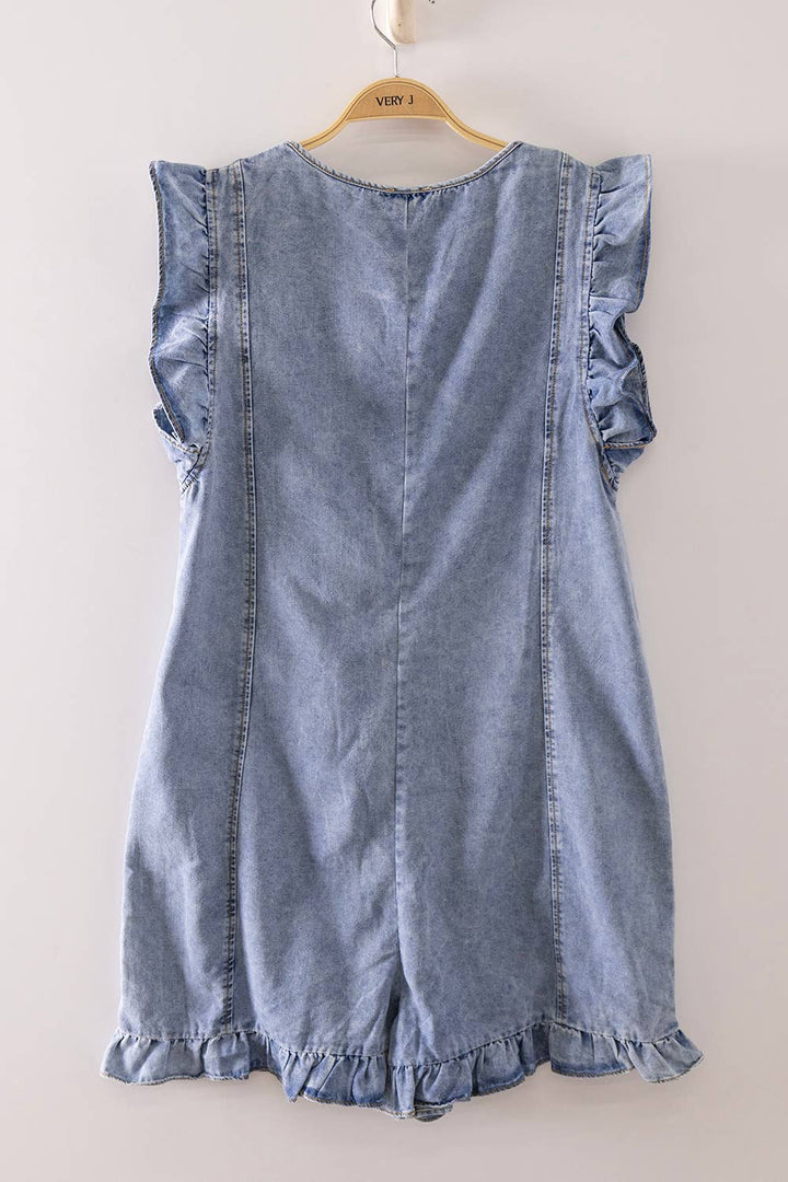 Sweet Ruffle Denim Romper