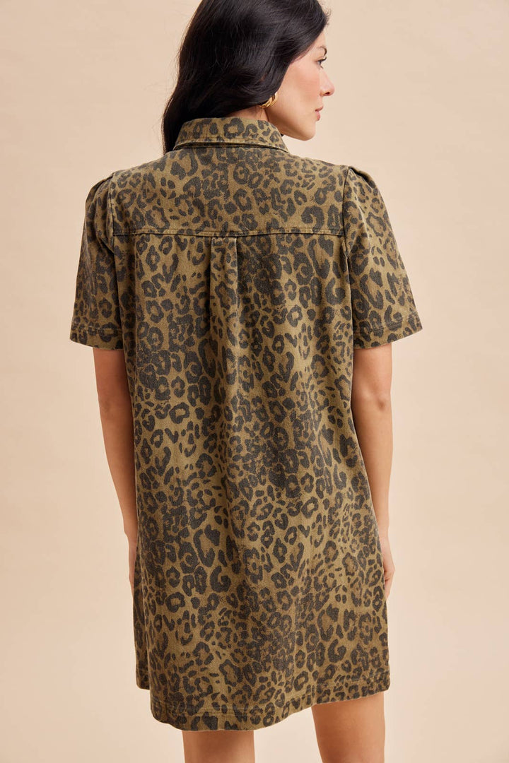 LEOPARD UTILITY MINI DRESS