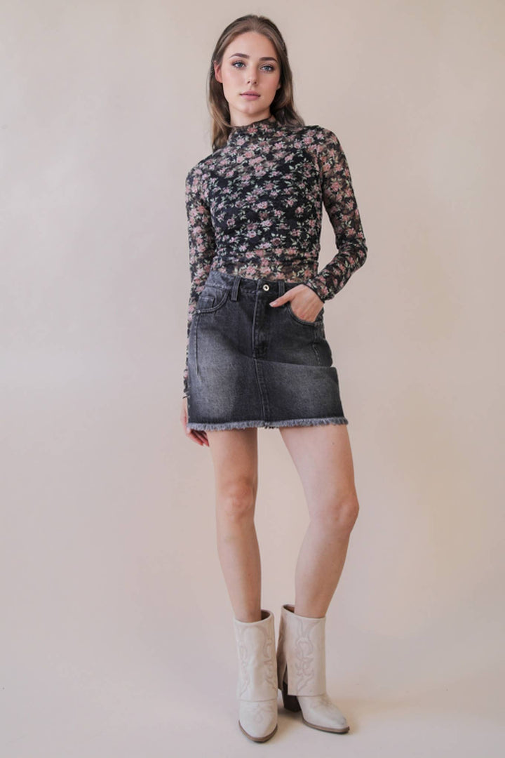 Very J Fitted Sheer Mesh Lace Top