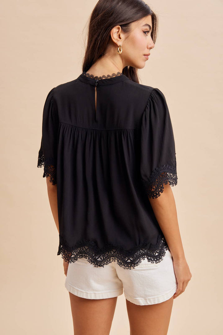 BLACK LACE TRIM TOP