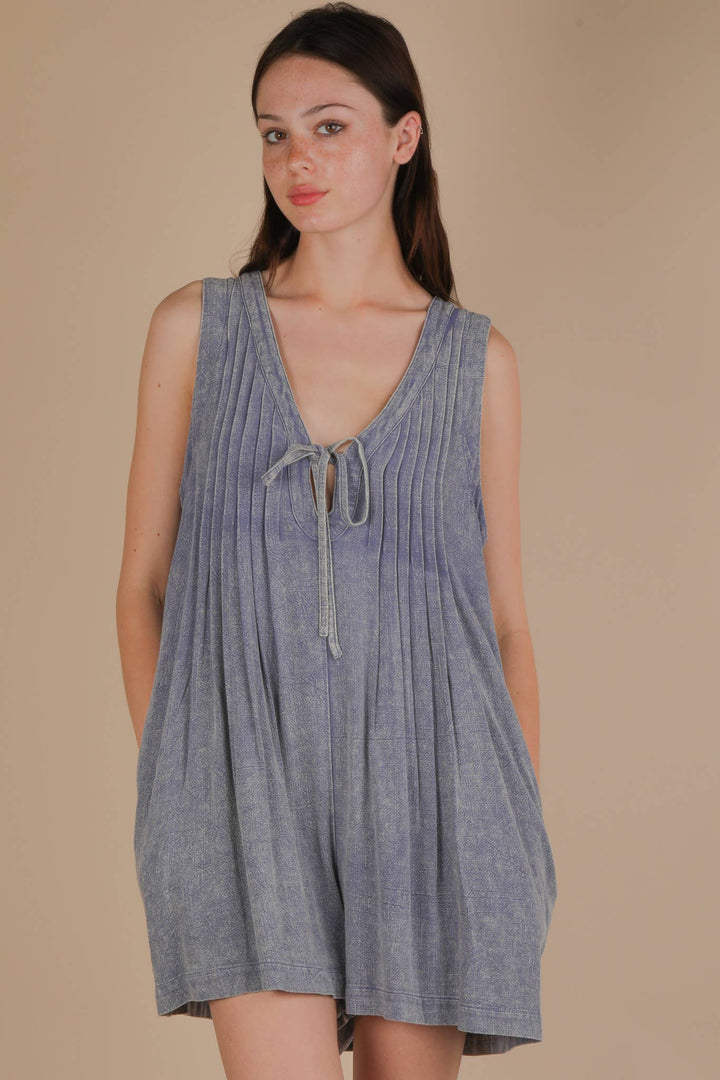 NP70876-Mineral Washed Pleated Romper