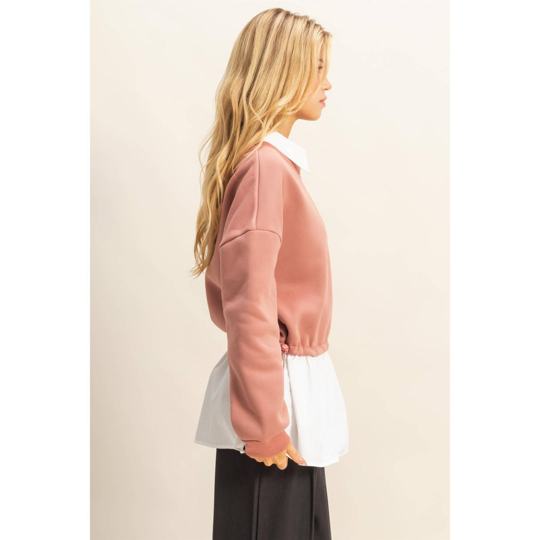 Collared Mixed Media Sweatshirt