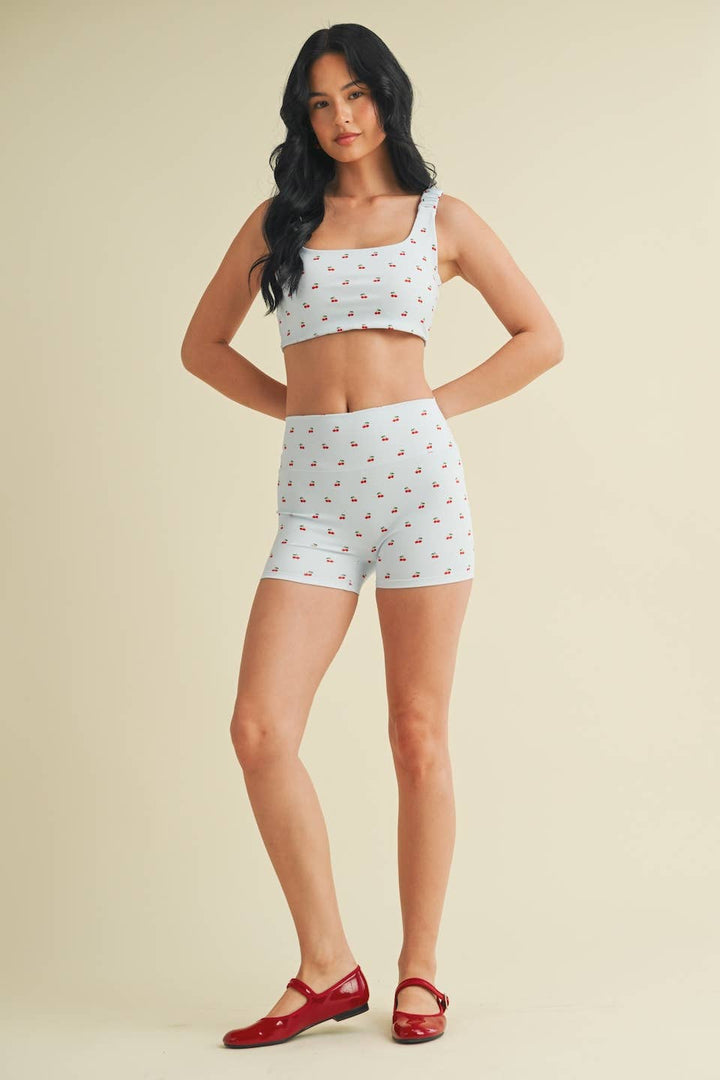 Cherry Print Ruched Bra Top