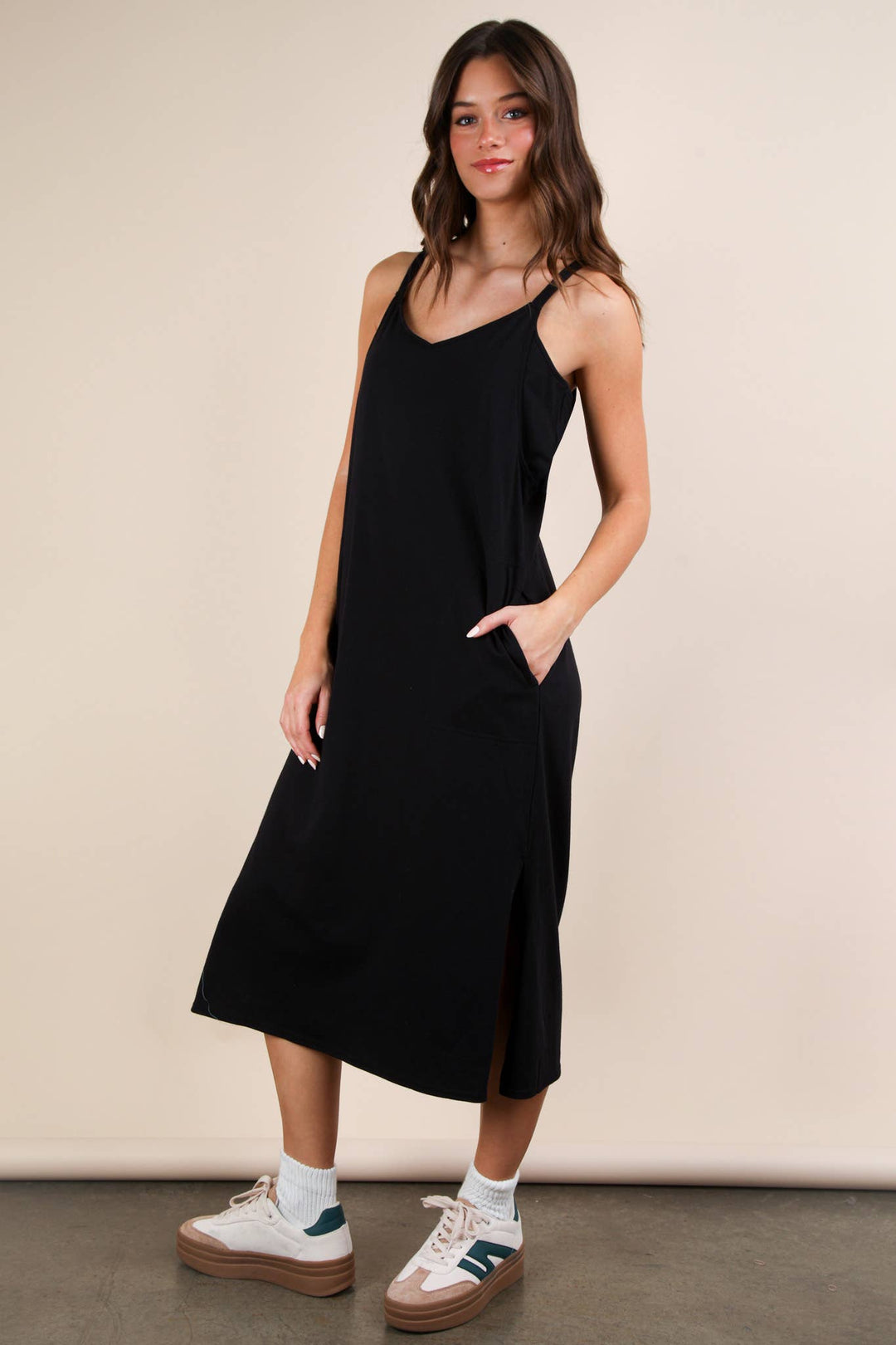 ND31605-V-Neck Sleeveless Casual Comfy Midi Dress