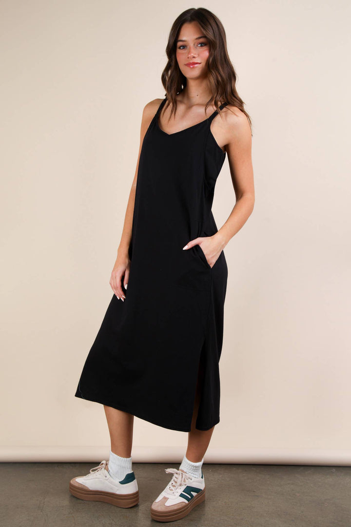 ND31605-V-Neck Sleeveless Casual Comfy Midi Dress