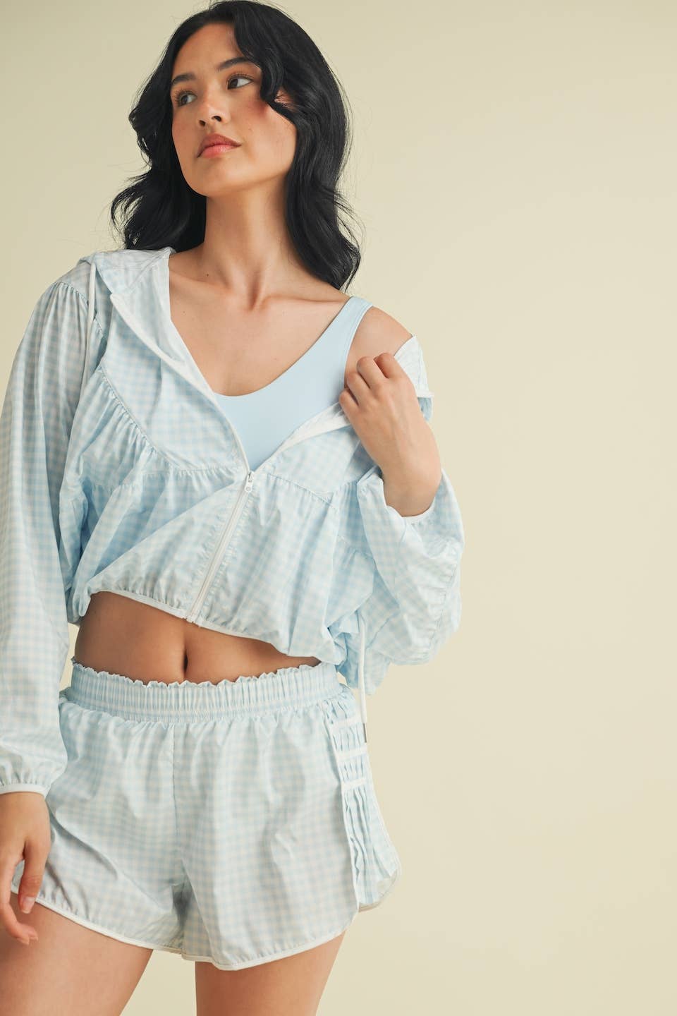 Lightweight Gingham Print Jacket Blue