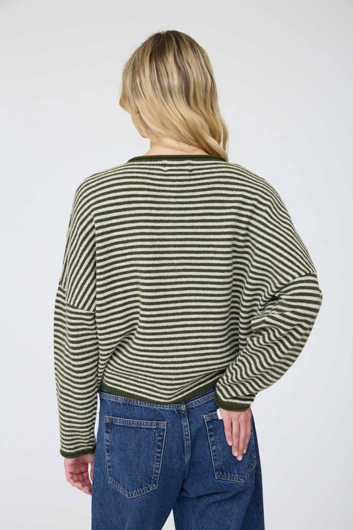 STRIPE RAW EDGE DROP SHOULDER KNIT CARDIGAN