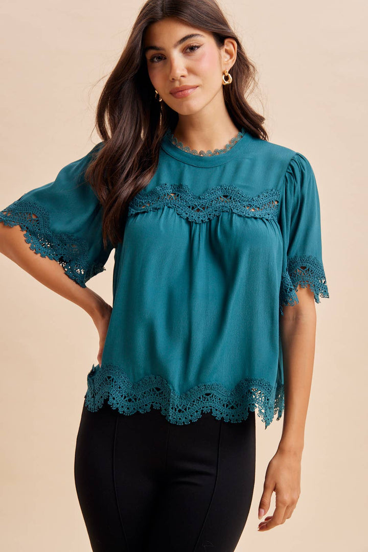 BLACK LACE TRIM TOP