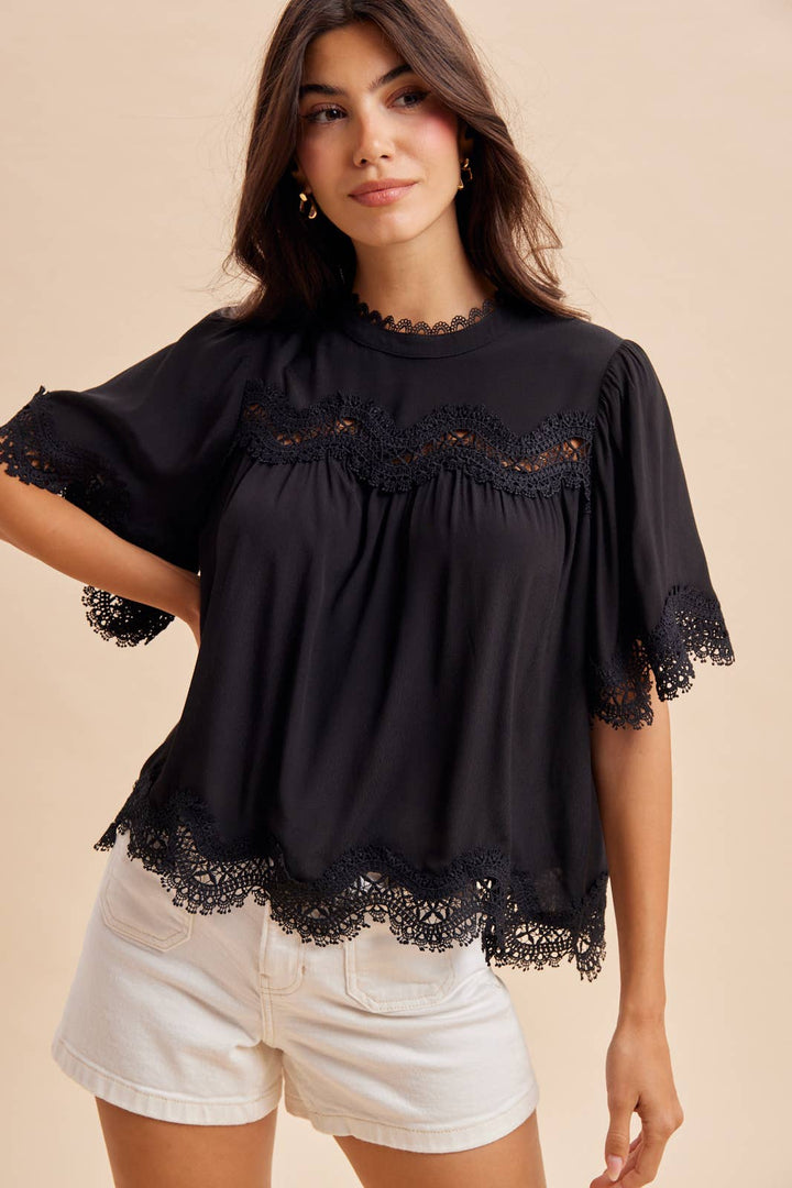 BLACK LACE TRIM TOP