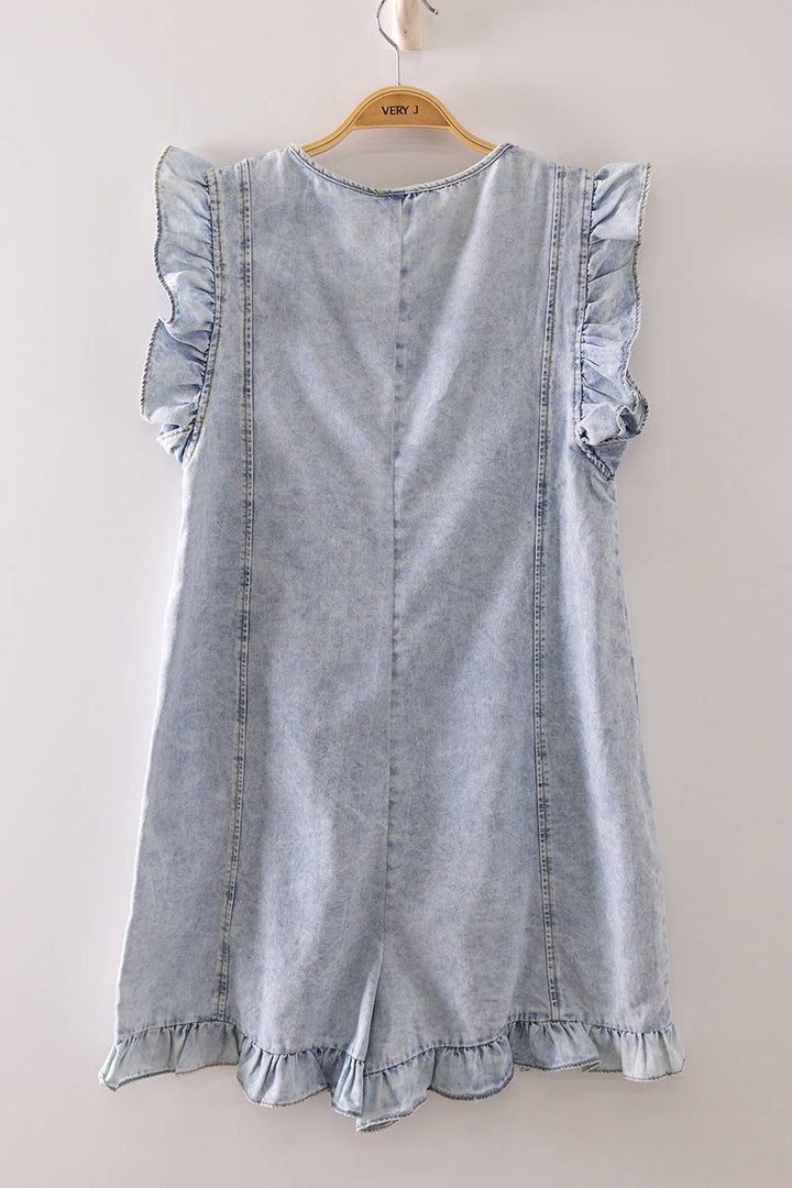 Sweet Ruffle Denim Romper
