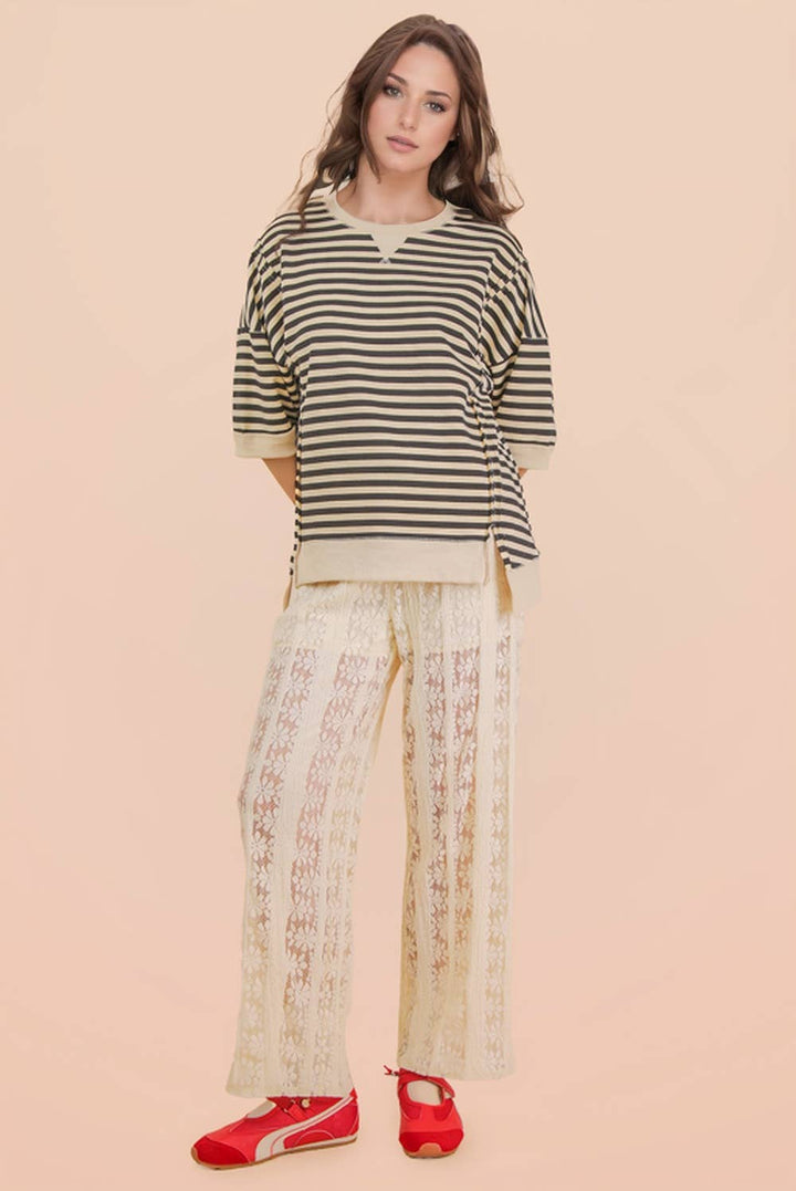 Striped Color Block Lounge Blue Cream Set