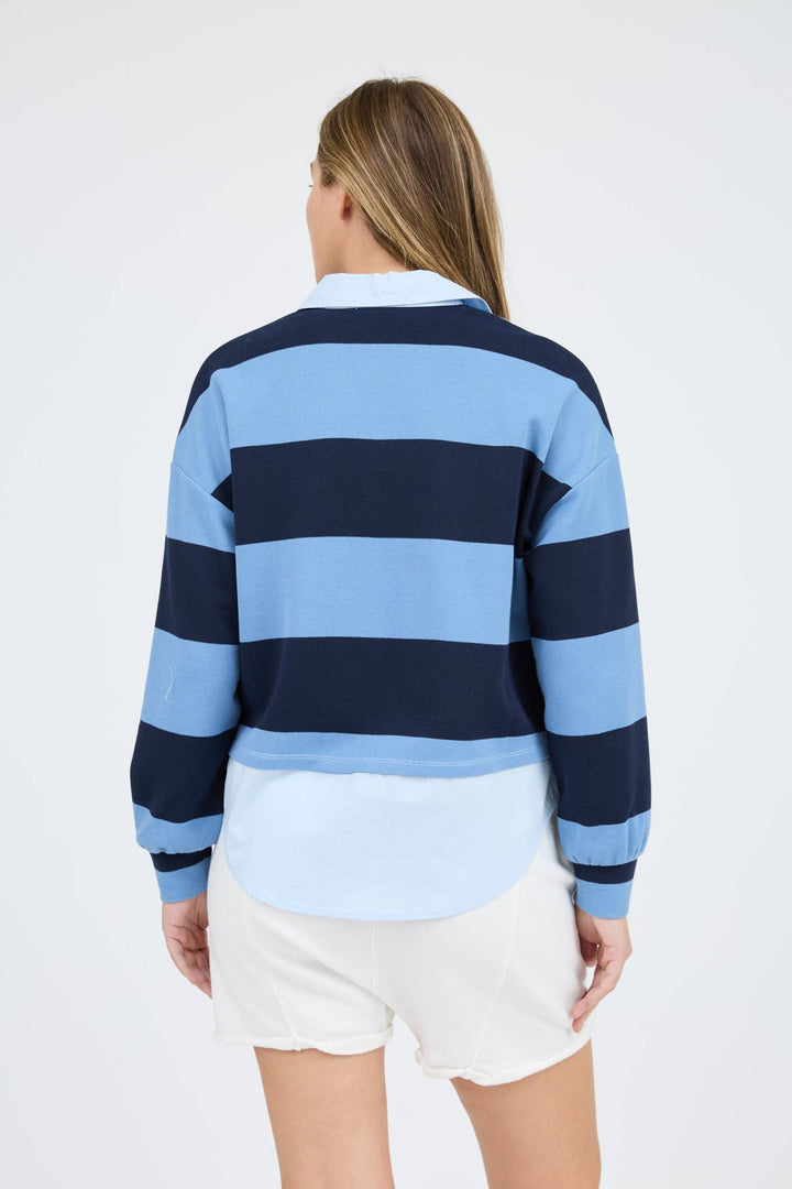 WIDE STRIPE LONG SLEEVE LAYERED KNIT TOP