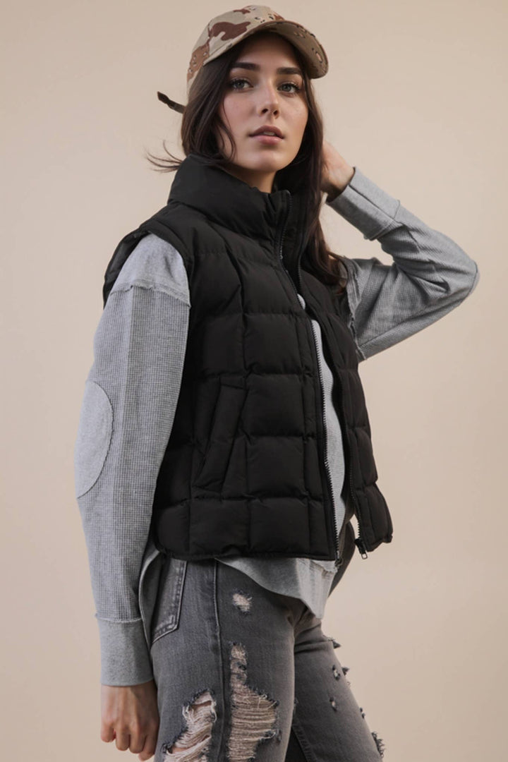 NJ90282-Solid & Leopard Puffer Padded Warm Vest