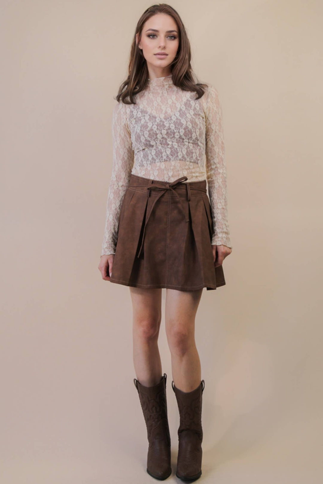 Very J Fitted Sheer Mesh Lace Top