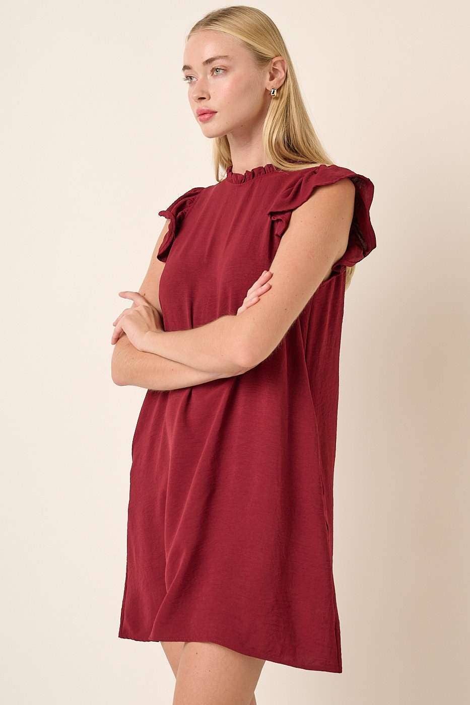 RUFFLE SLEEVE MINI DRESS