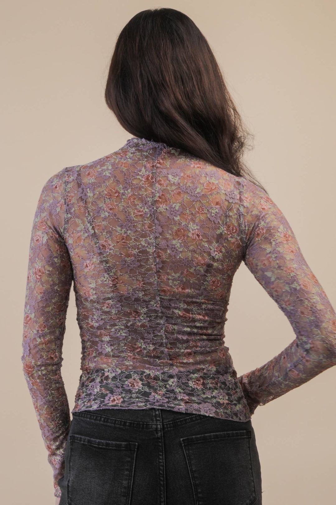 Very J Fitted Sheer Mesh Lace Top