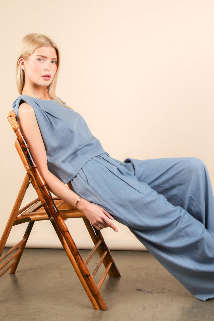 NT12090SET-Solid Woven Top & Pants Set