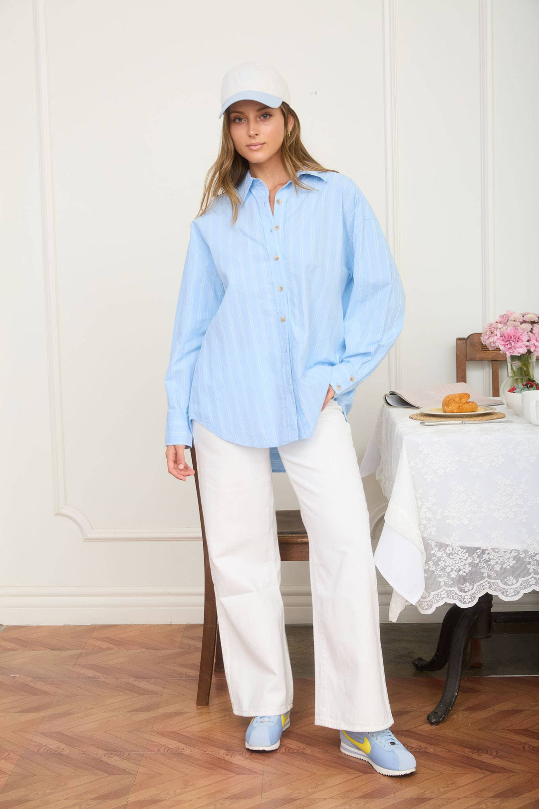 STRIPE OVERSIZED COLLARED LONG SLEEVE SHIRT