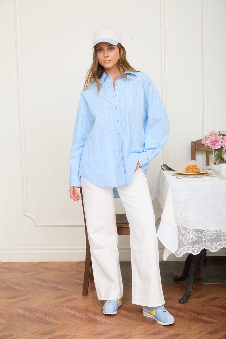 STRIPE OVERSIZED COLLARED LONG SLEEVE SHIRT