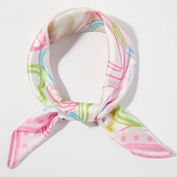 Heart Outline Pattern Print Silky Bandana Scarf