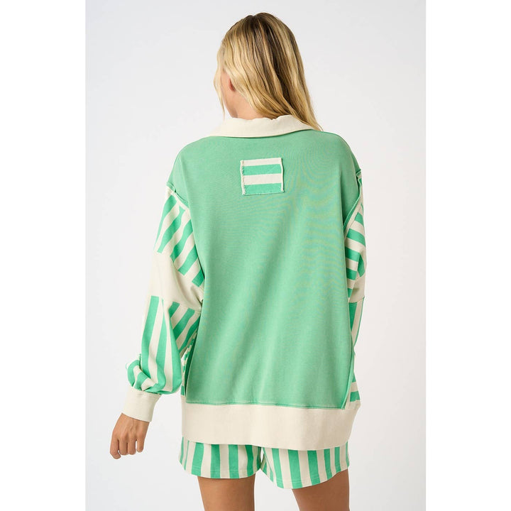 STRIPED COLORBLOCK RUGBY PULLOVER AND SHORTS SET