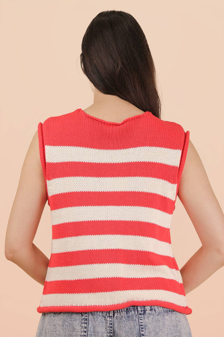 VJ Green Stripe Button Down Knit Sweater Top