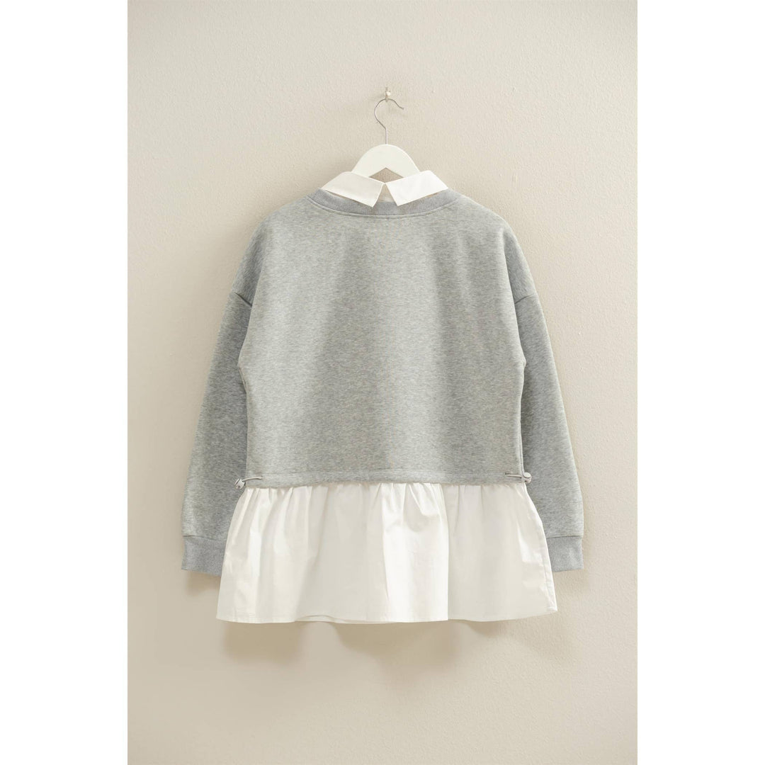Collared Mixed Media Sweatshirt