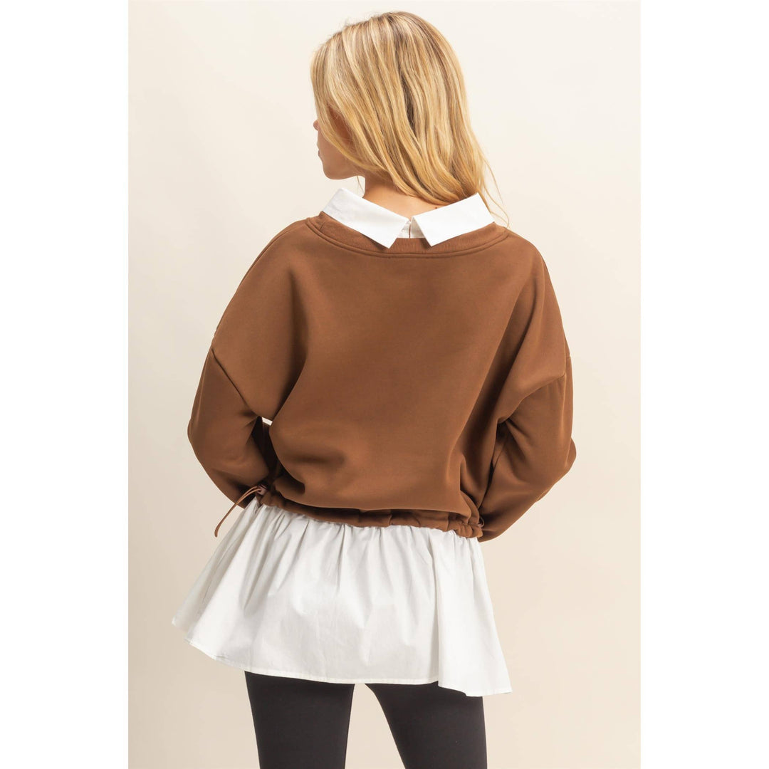 Collared Mixed Media Sweatshirt