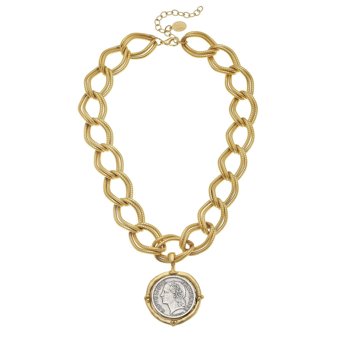 Susan Shaw Mixed Metal Franc Chain Necklace
