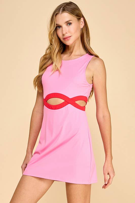 CD05158-Motion Sleeveless Accented Cutout Waist Dress