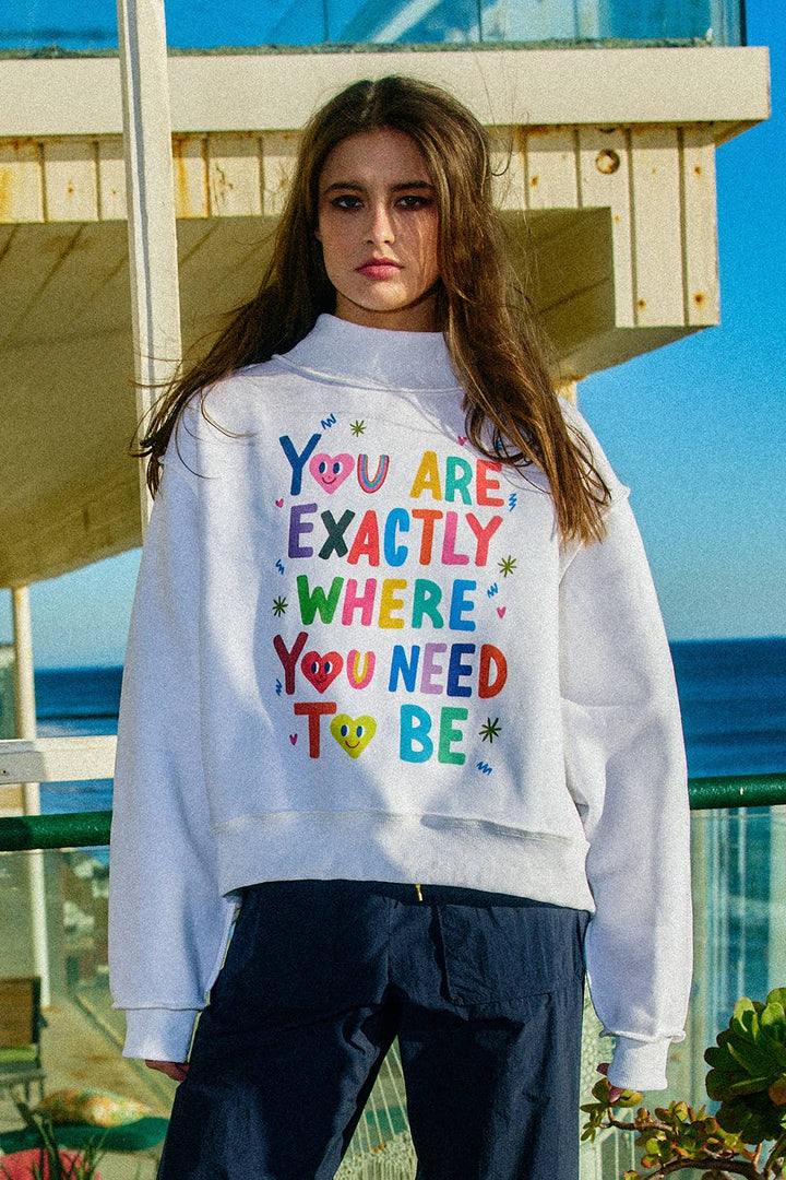 Reversible Graphic Mock-Neck Crop Sweatshirt