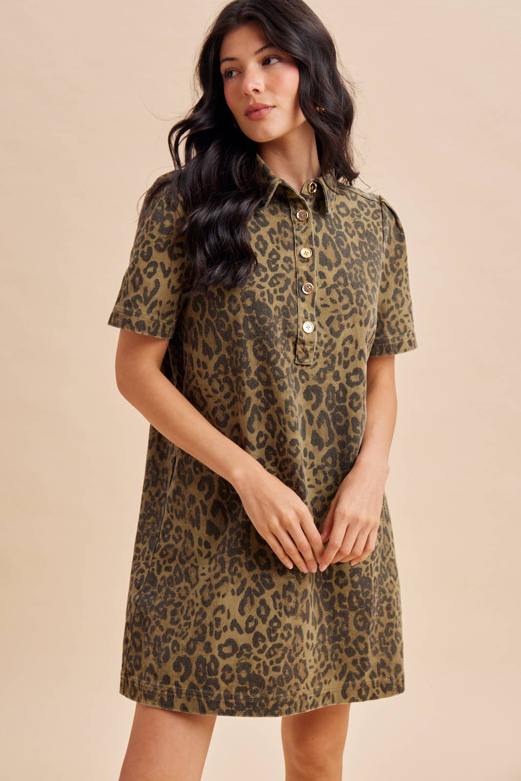 LEOPARD UTILITY MINI DRESS