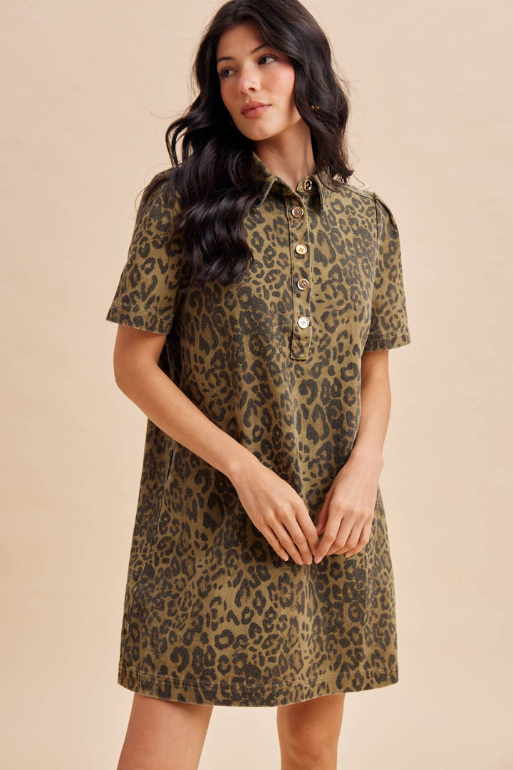LEOPARD UTILITY MINI DRESS