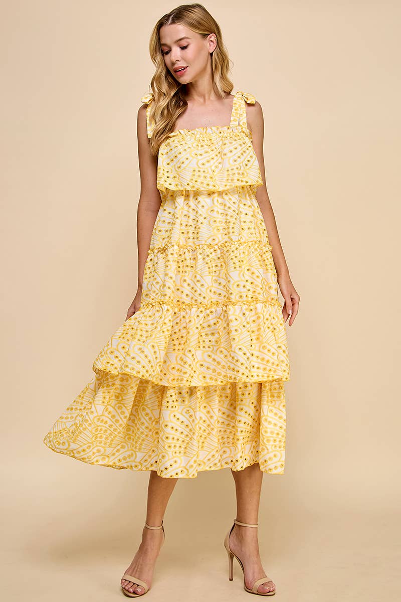 CD04704-Printed Ruffle Tiered Midi Dress