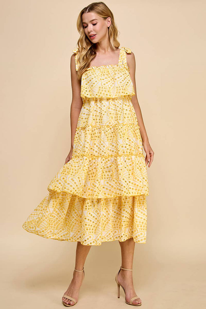 CD04704-Printed Ruffle Tiered Midi Dress