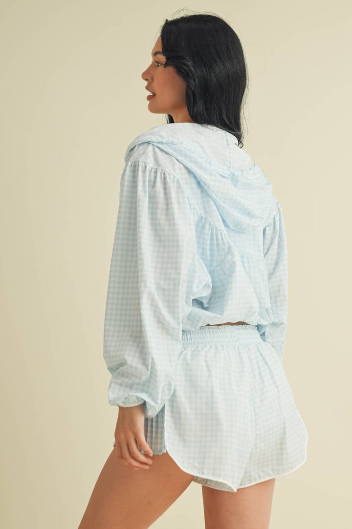 Lightweight Gingham Print Jacket Blue