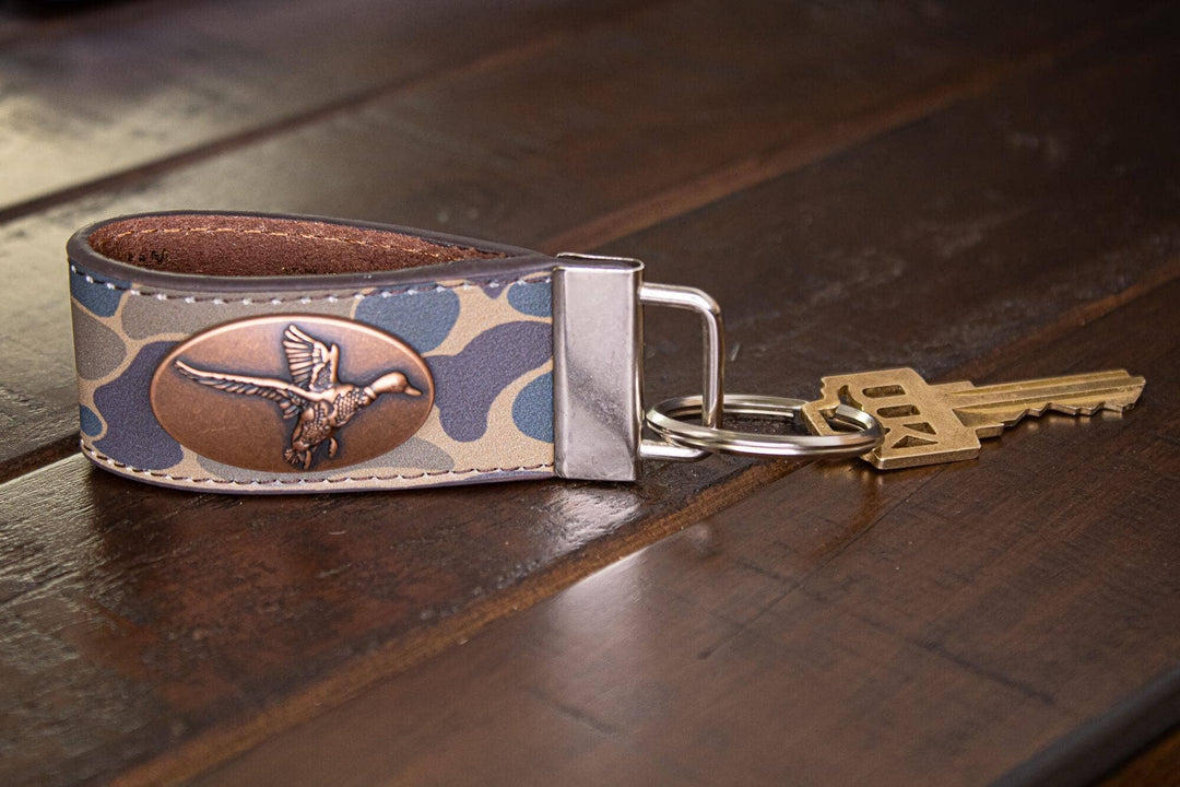 Mallard Hunting Old School Camo Leather Loop Keychain