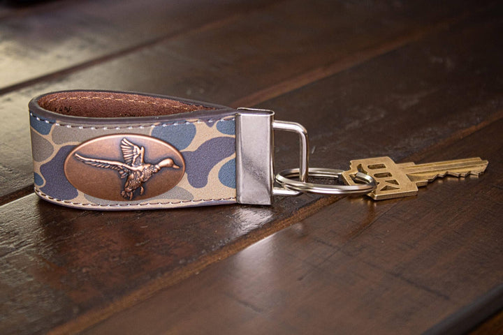 Mallard Hunting Old School Camo Leather Loop Keychain