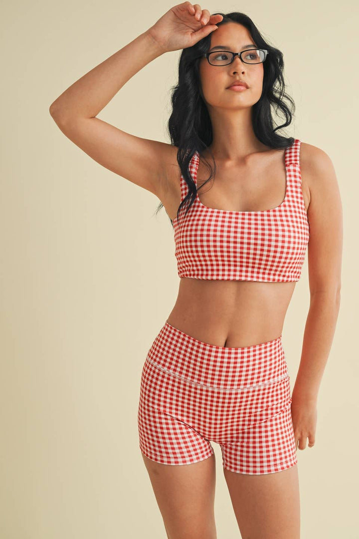 Gingham Print Ruched Bra Top