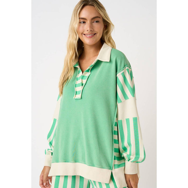 STRIPED COLORBLOCK RUGBY PULLOVER AND SHORTS SET