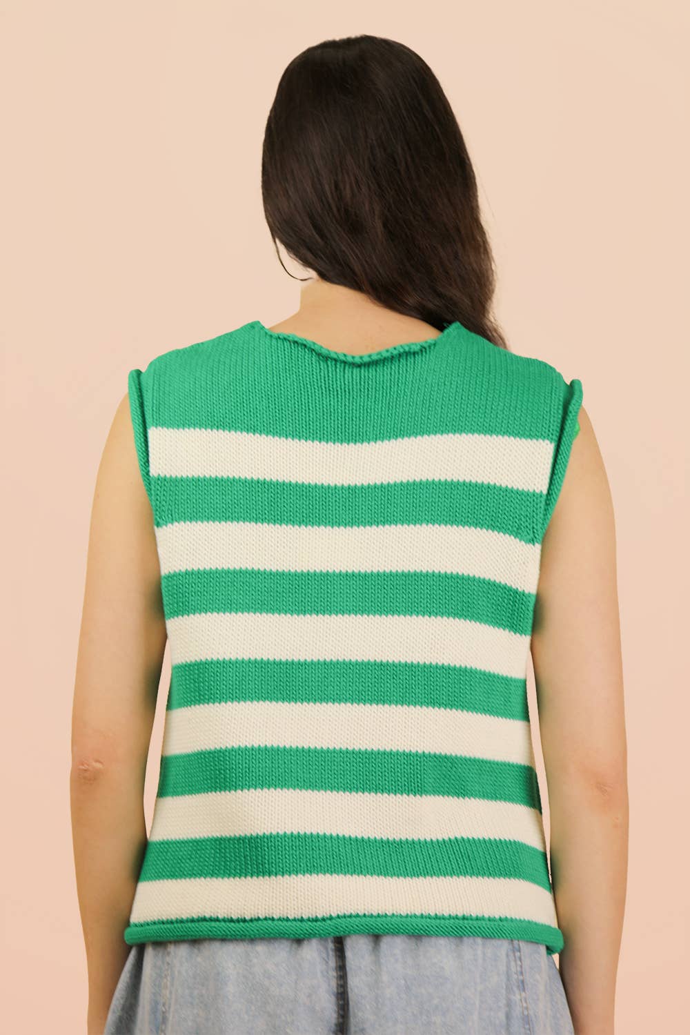VJ Green Stripe Button Down Knit Sweater Top